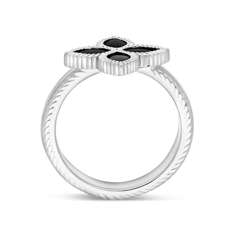 18ct White Gold Whitby Jet Eden Marquise Flower Ring