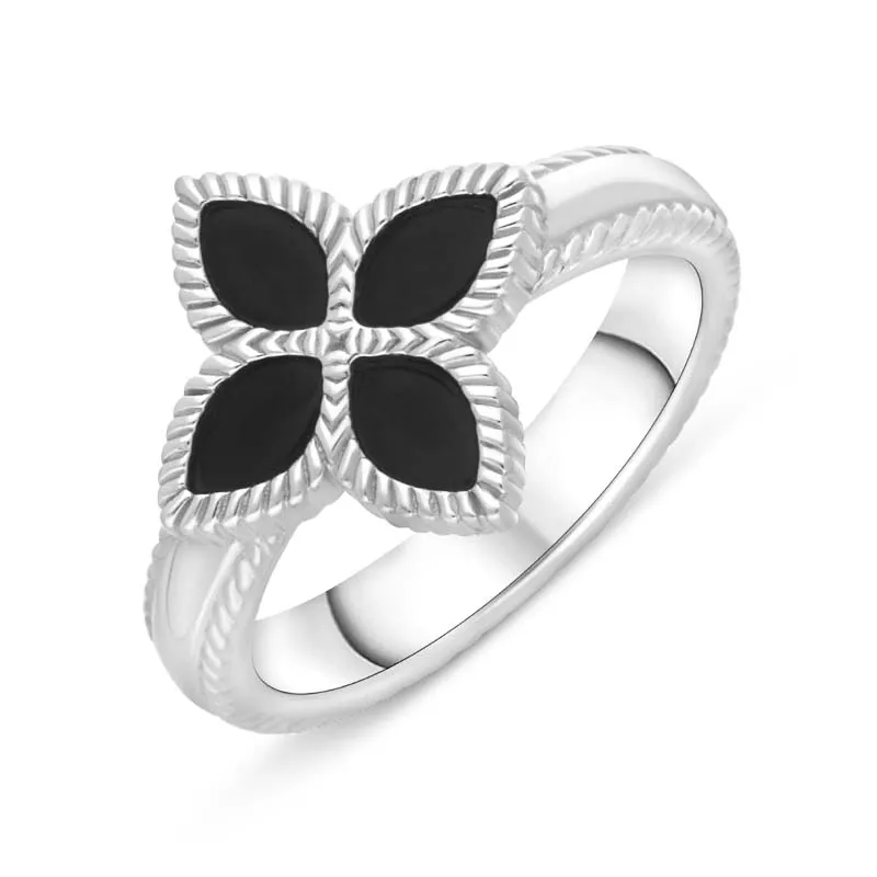 18ct White Gold Whitby Jet Eden Marquise Flower Ring