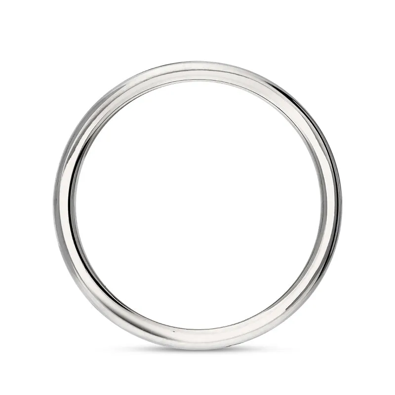 18ct White Gold Whitby Jet King's Coronation Hallmark 6mm Ring D