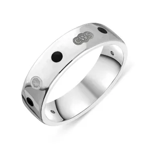 18ct White Gold Whitby Jet King's Coronation Hallmark 6mm Ring D