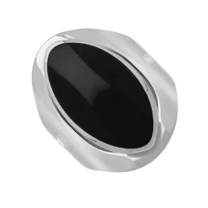18ct White Gold Whitby Jet King's Coronation Hallmark Medium Oval Ring D