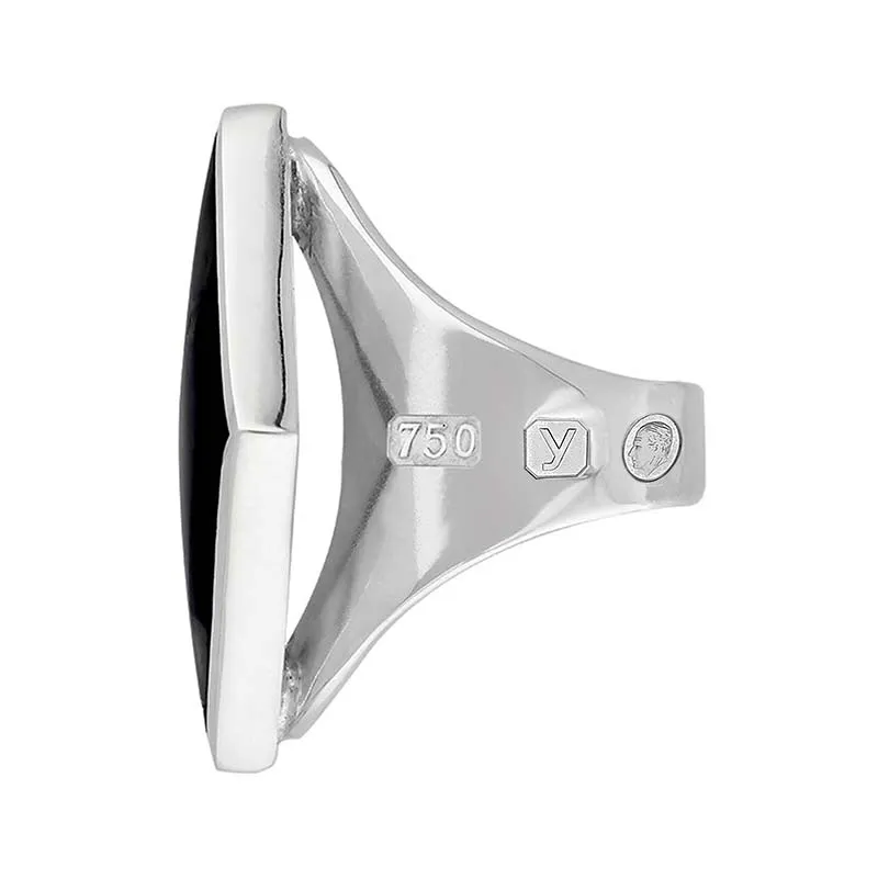 18ct White Gold Whitby Jet King's Coronation Hallmark Medium Rhombus Ring D
