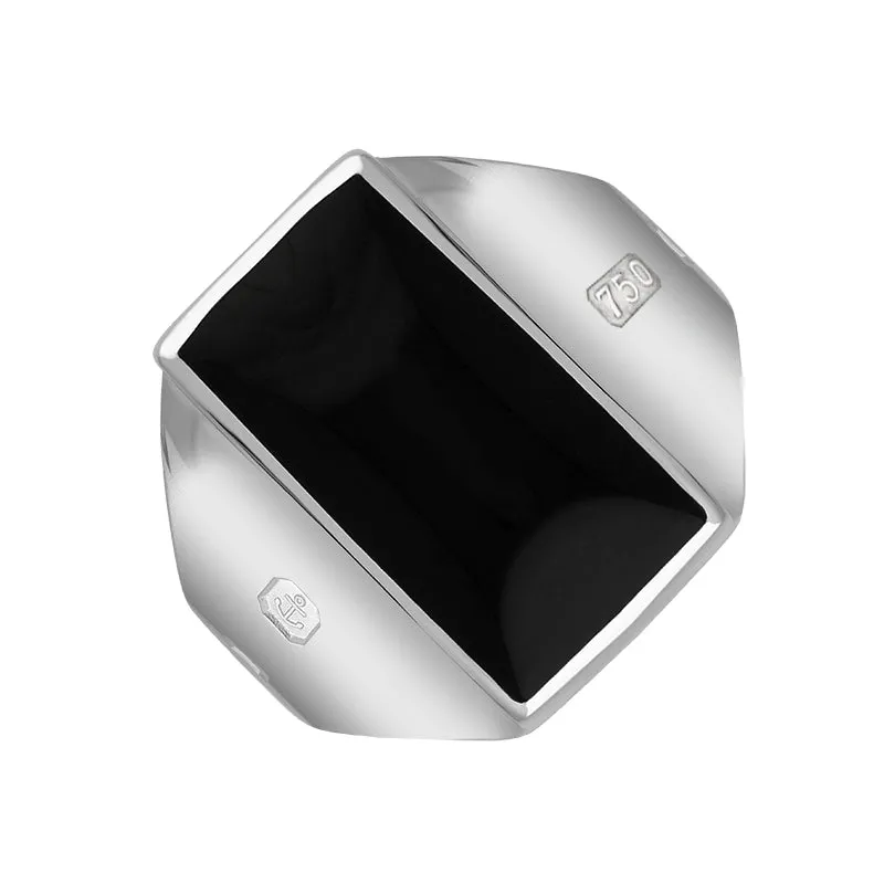 18ct White Gold Whitby Jet King's Coronation Hallmark Small Oblong Ring D