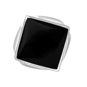 18ct White Gold Whitby Jet King's Coronation Hallmark Small Rhombus Ring D