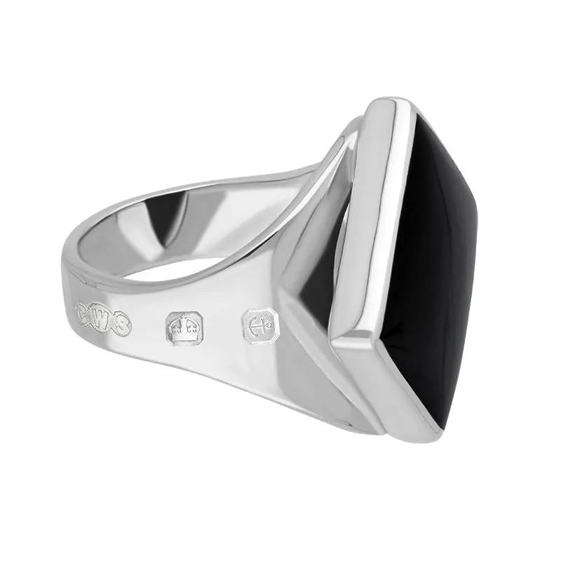 18ct White Gold Whitby Jet King's Coronation Hallmark Small Rhombus Ring D