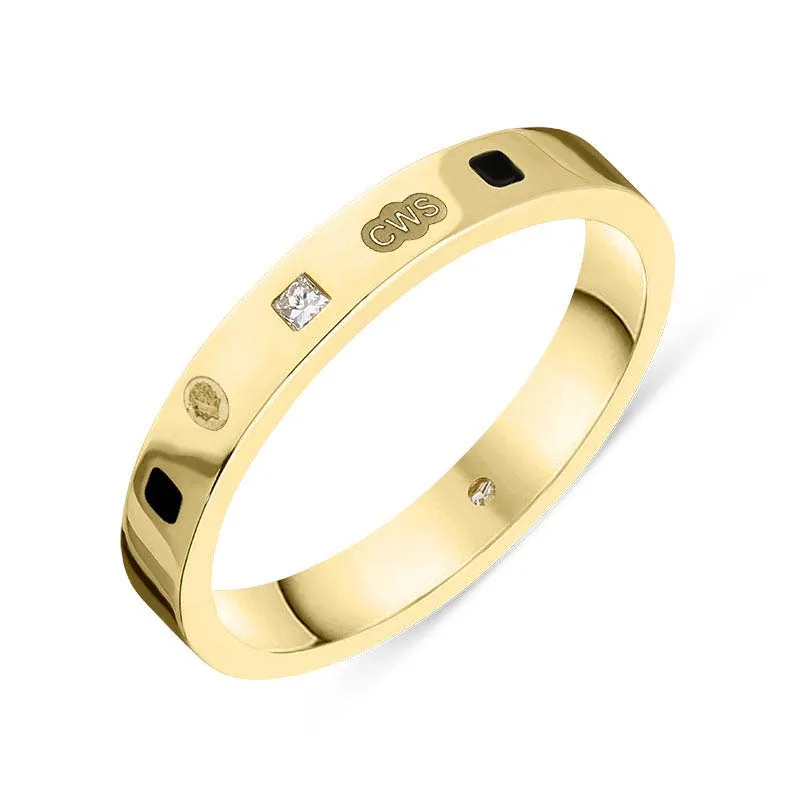 18ct Yellow Gold 0.05ct Diamond Whitby Jet King's Coronation Hallmark Princess Cut 3mm Ring D