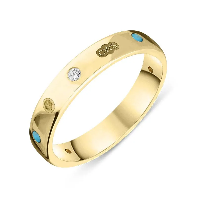 18ct Yellow Gold 0.08ct Diamond Turquoise King's Coronation Hallmark 4mm Ring D