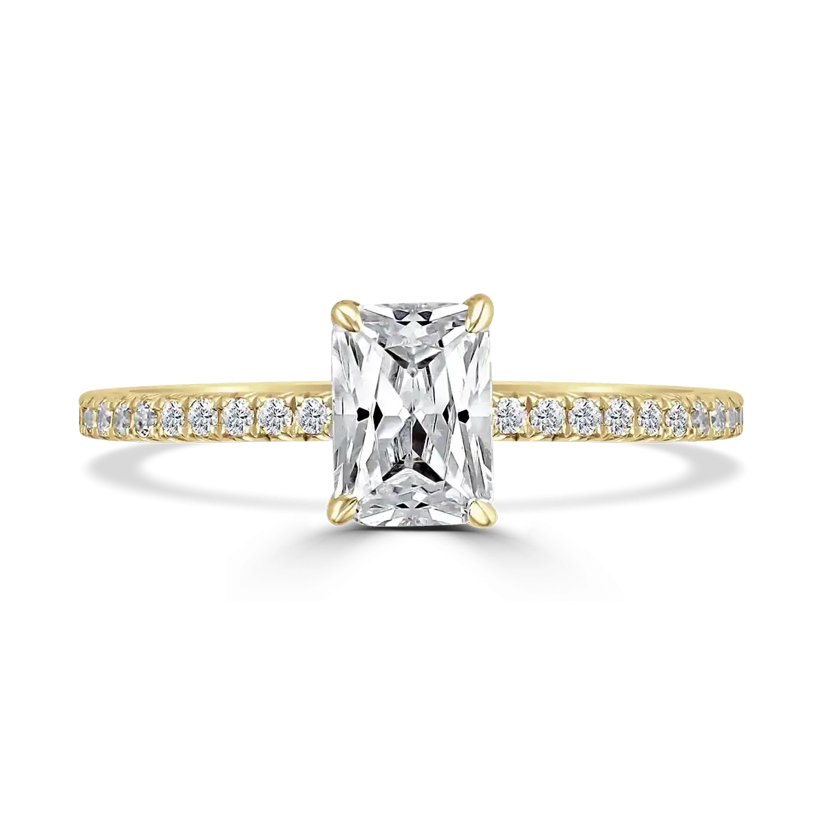 18ct Yellow Gold 1.5ct Radiant Cut Laboratory Grown Diamond Solitaire With Diamond Shoulders