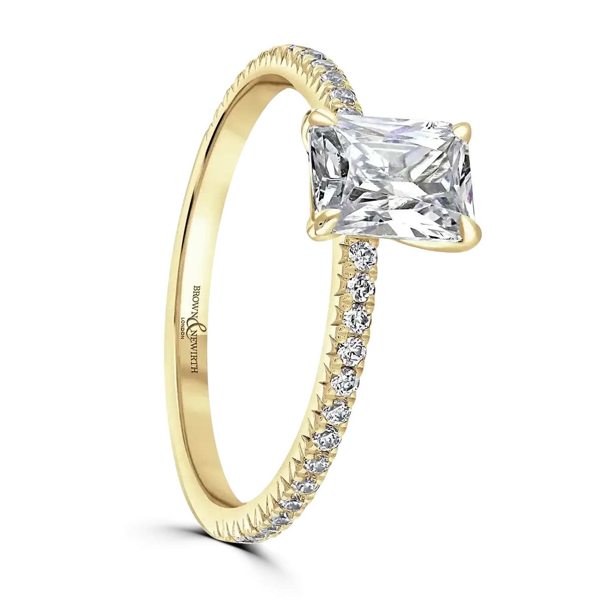 18ct Yellow Gold 1.5ct Radiant Cut Laboratory Grown Diamond Solitaire With Diamond Shoulders