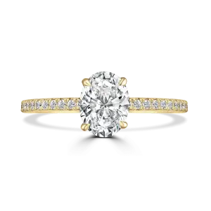 18ct Yellow Gold 1ct Oval Cut Laboratory Grown Diamond Solitaire With Diamond Shoulders