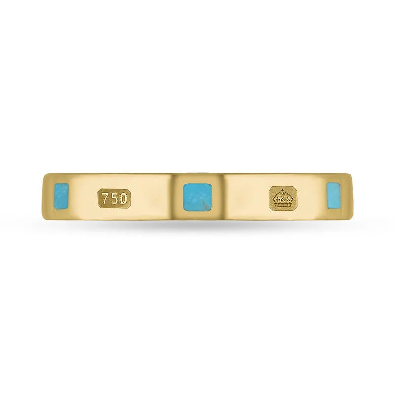 18ct Yellow Gold Turquoise King's Coronation Hallmark Princess Cut 3mm Ring D