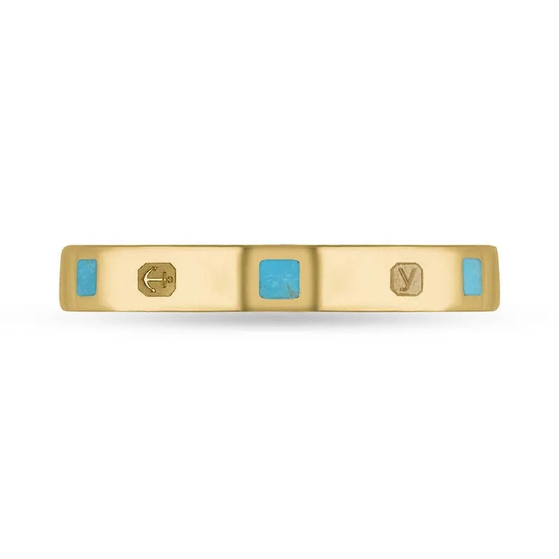 18ct Yellow Gold Turquoise King's Coronation Hallmark Princess Cut 3mm Ring D