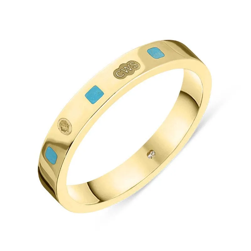 18ct Yellow Gold Turquoise King's Coronation Hallmark Princess Cut 3mm Ring D