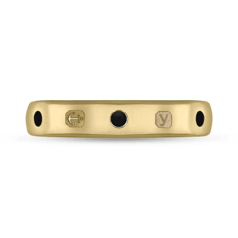 18ct Yellow Gold Whitby Jet King's Coronation Hallmark 4mm Ring D