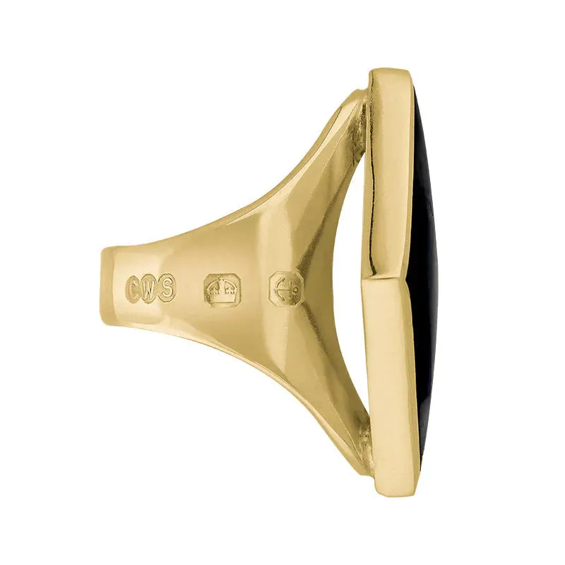 18ct Yellow Gold Whitby Jet King's Coronation Hallmark Medium Rhombus Ring D