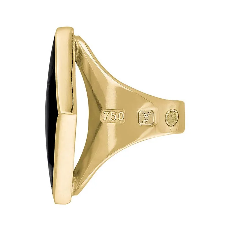 18ct Yellow Gold Whitby Jet King's Coronation Hallmark Medium Rhombus Ring D