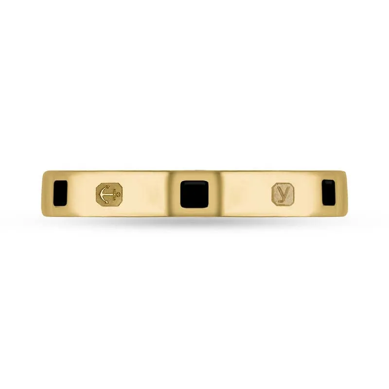 18ct Yellow Gold Whitby Jet King's Coronation Hallmark Princess Cut 3mm Ring D