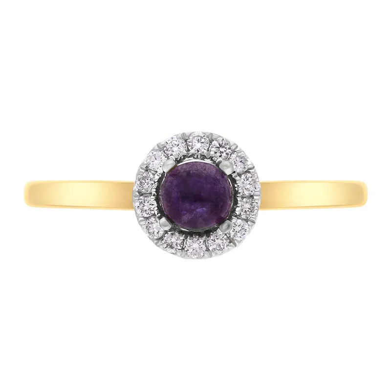 18ct Yellow White Gold Blue John 0.10ct Diamond Round Ring