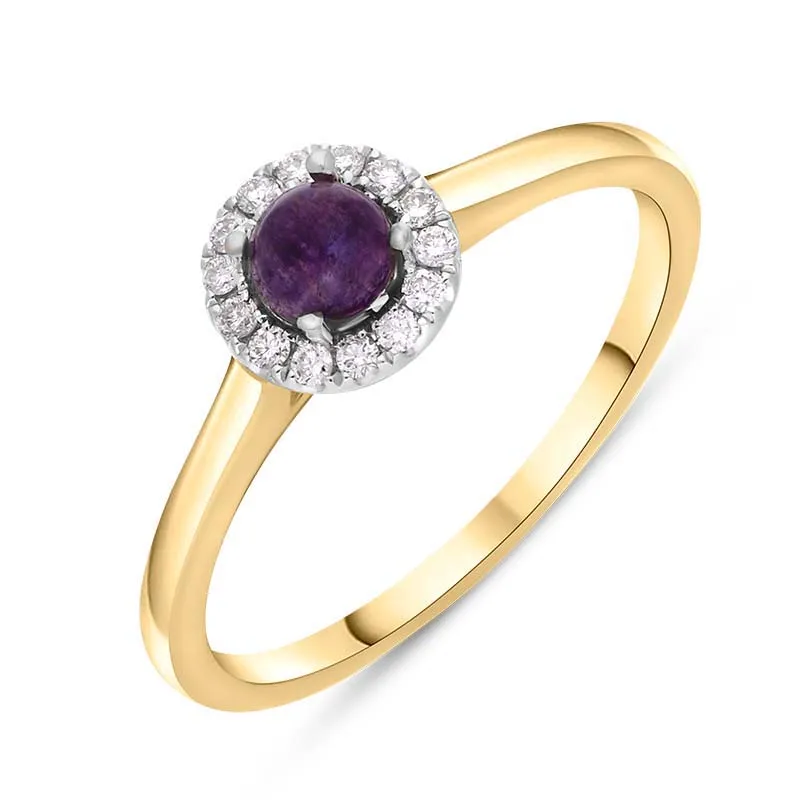 18ct Yellow White Gold Blue John 0.10ct Diamond Round Ring