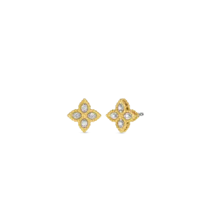 18K GOLD PRINCESS FLOWER SMALL DIAMOND STUD EARRINGS