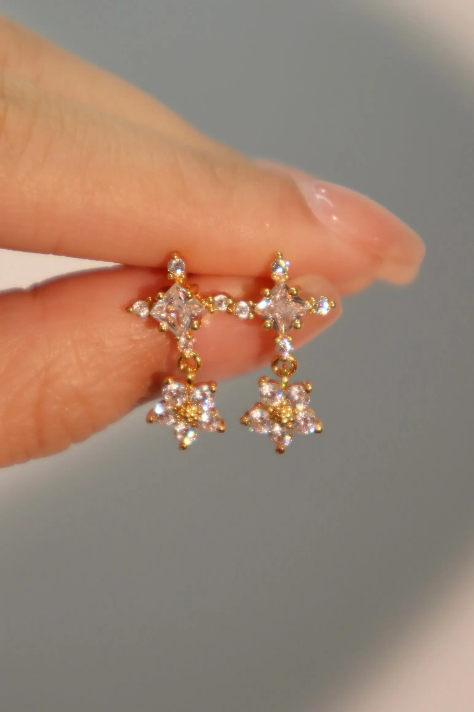 18K Real Gold Plated Diamond Cross Earrings