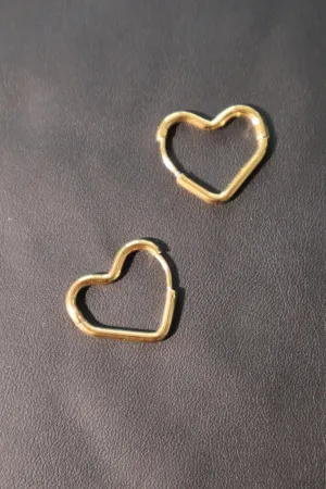 18K Real Gold Stainless Steel Heart Hoops Earrings