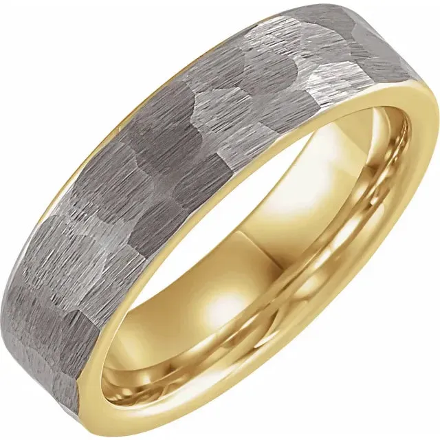 18K Rose Gold PVD 6 mm Hammered Texture Tungsten Band