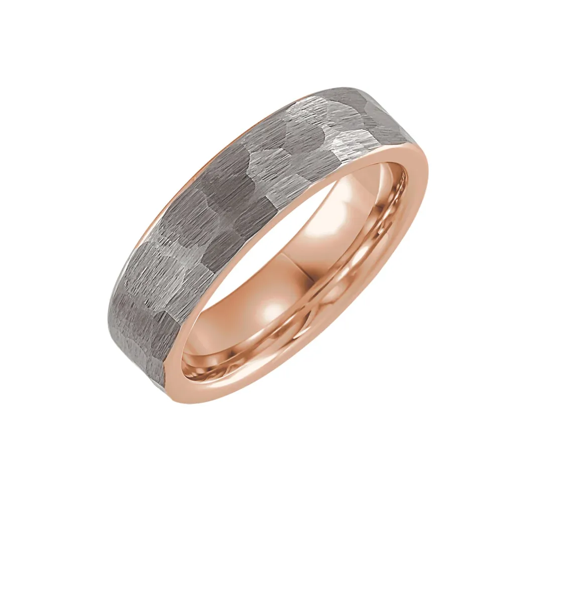 18K Rose Gold PVD 6 mm Hammered Texture Tungsten Band