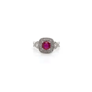 18k White Gold Ruby Ring with Double Halo