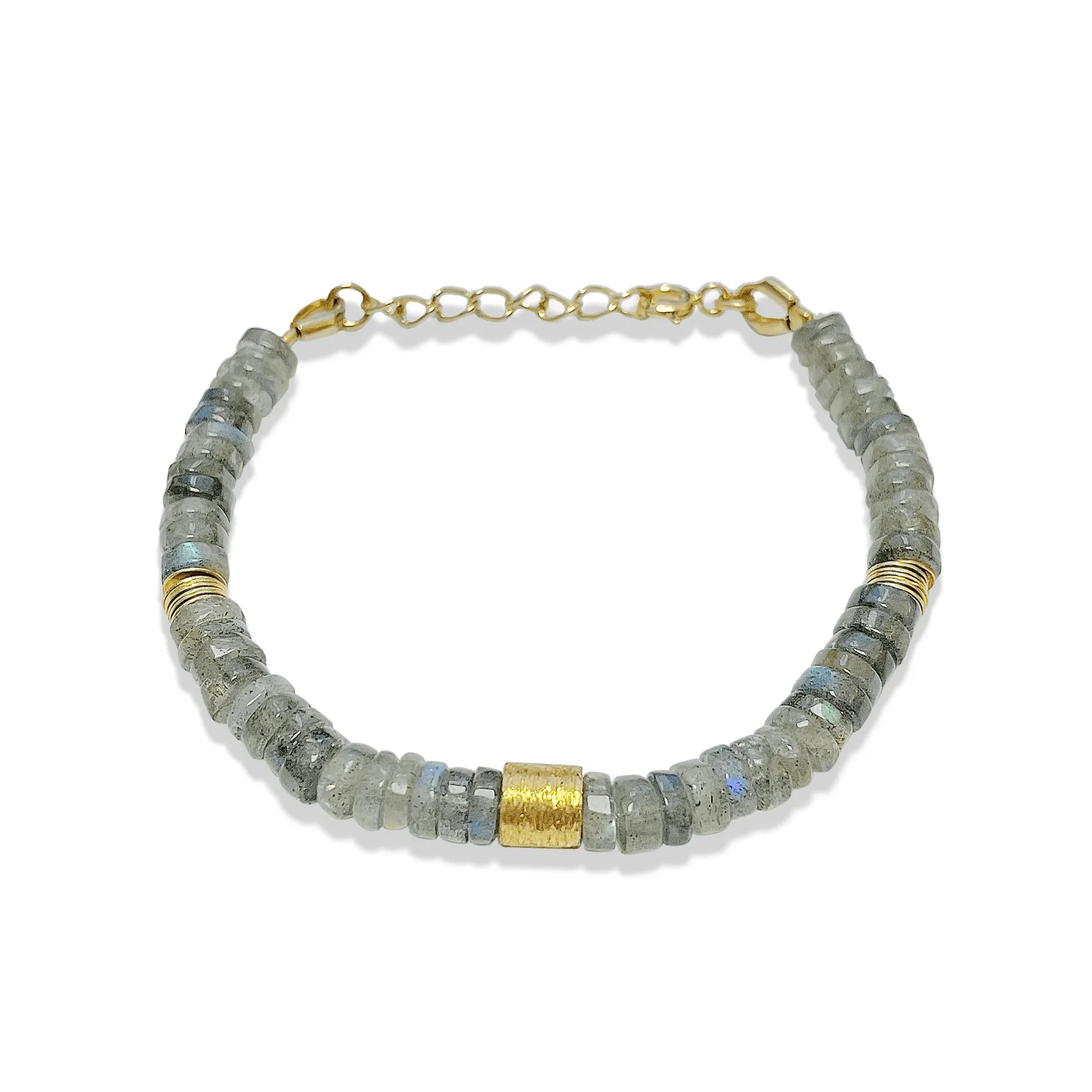 18k yellow gold beaded bracelet assembled with Labradorite