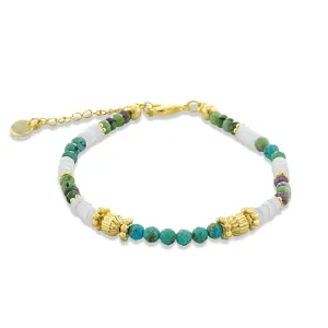18k yellow gold beaded bracelet assembled with Zoisite, Moonstone and Turquoise