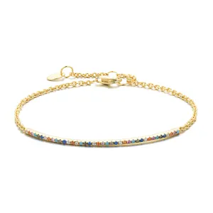 18k yellow gold bracelet assembled with zirconium oxide, turquoise and ruby