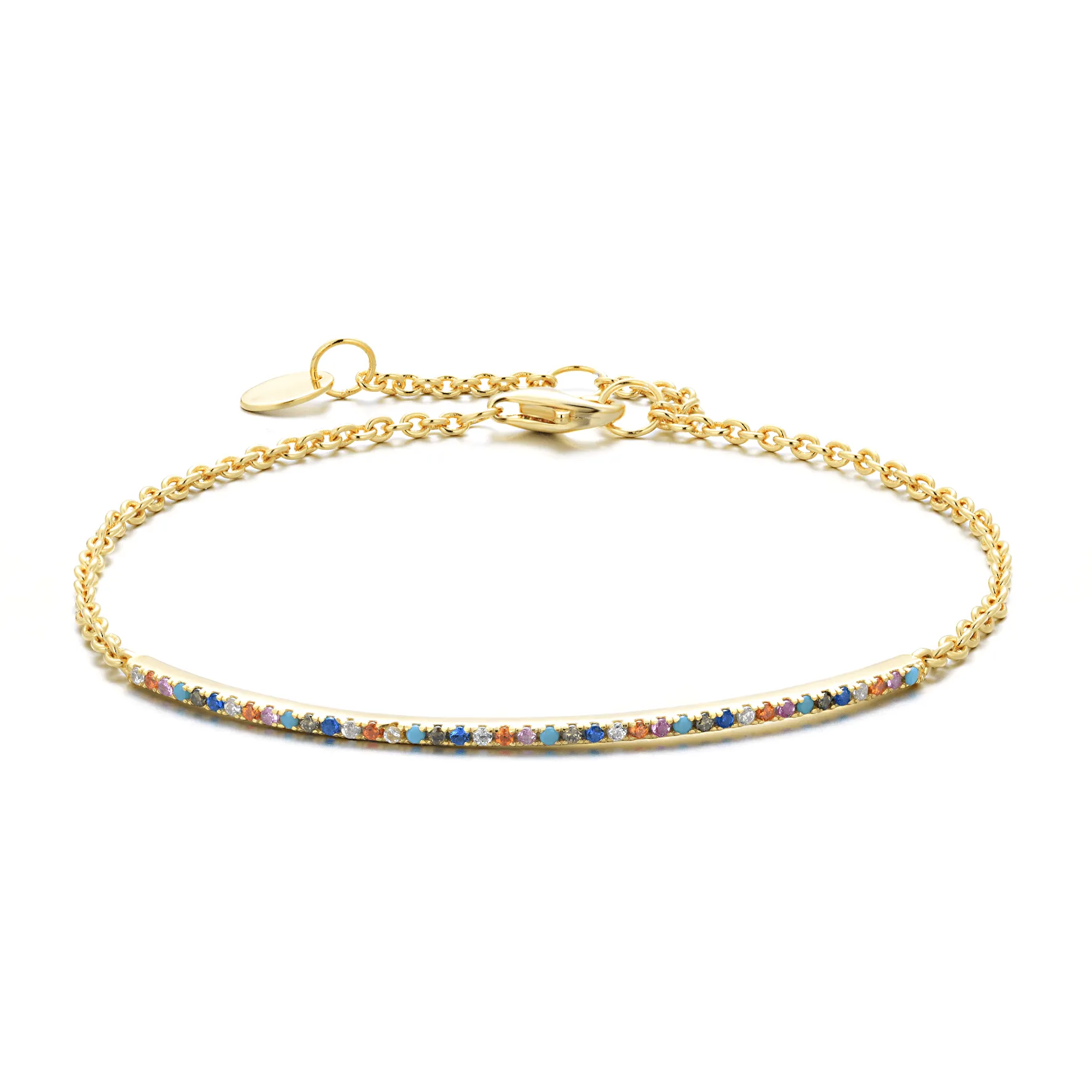 18k yellow gold bracelet assembled with zirconium oxide, turquoise and ruby