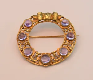 18K yellow gold Circle Brooch with Amethysts