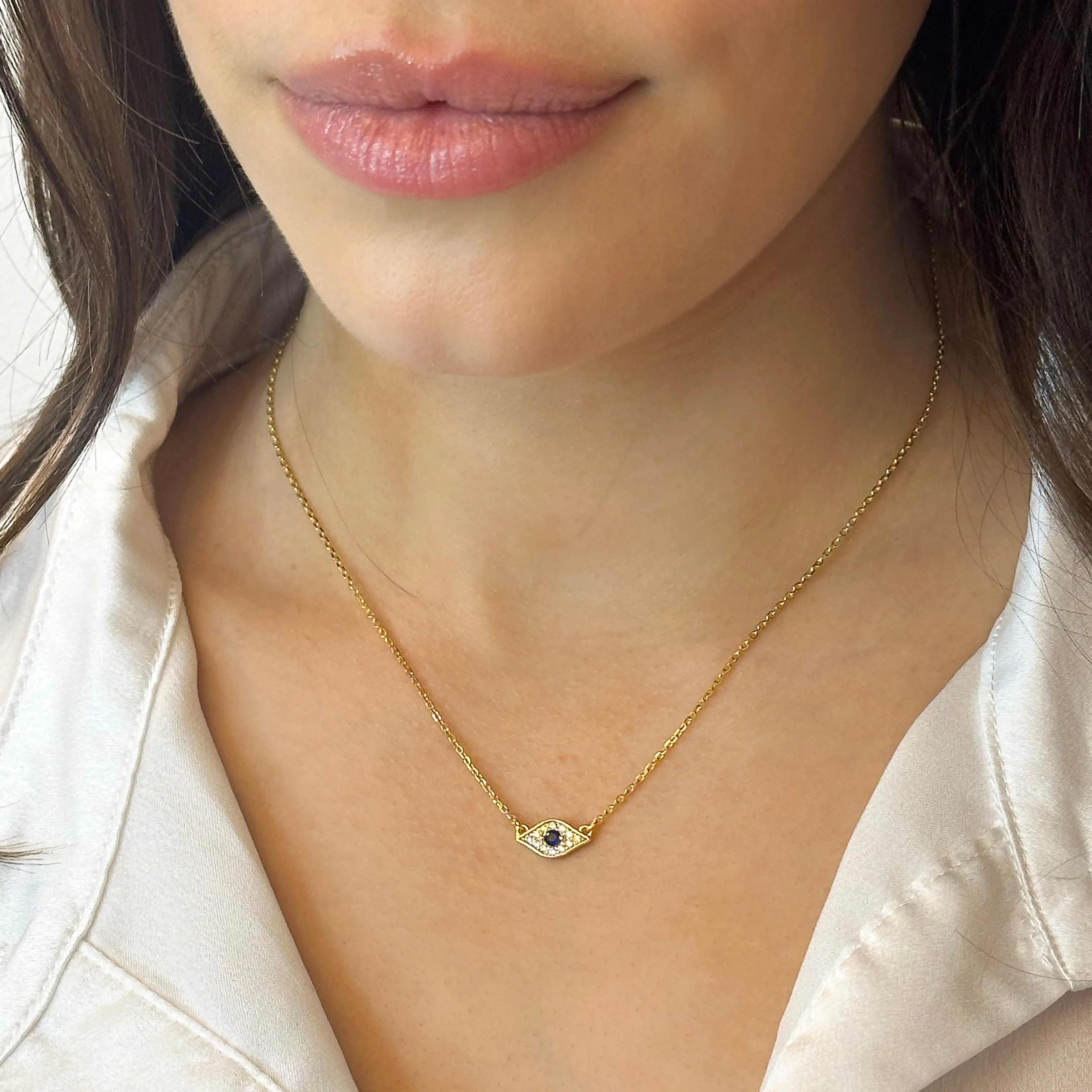 18k/925 Vermeil CZ Evil Eye Necklace