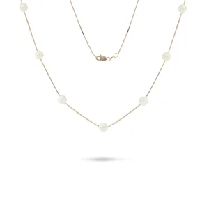 18" Freshwater White Pearl Necklace in Gold - 5-6mm