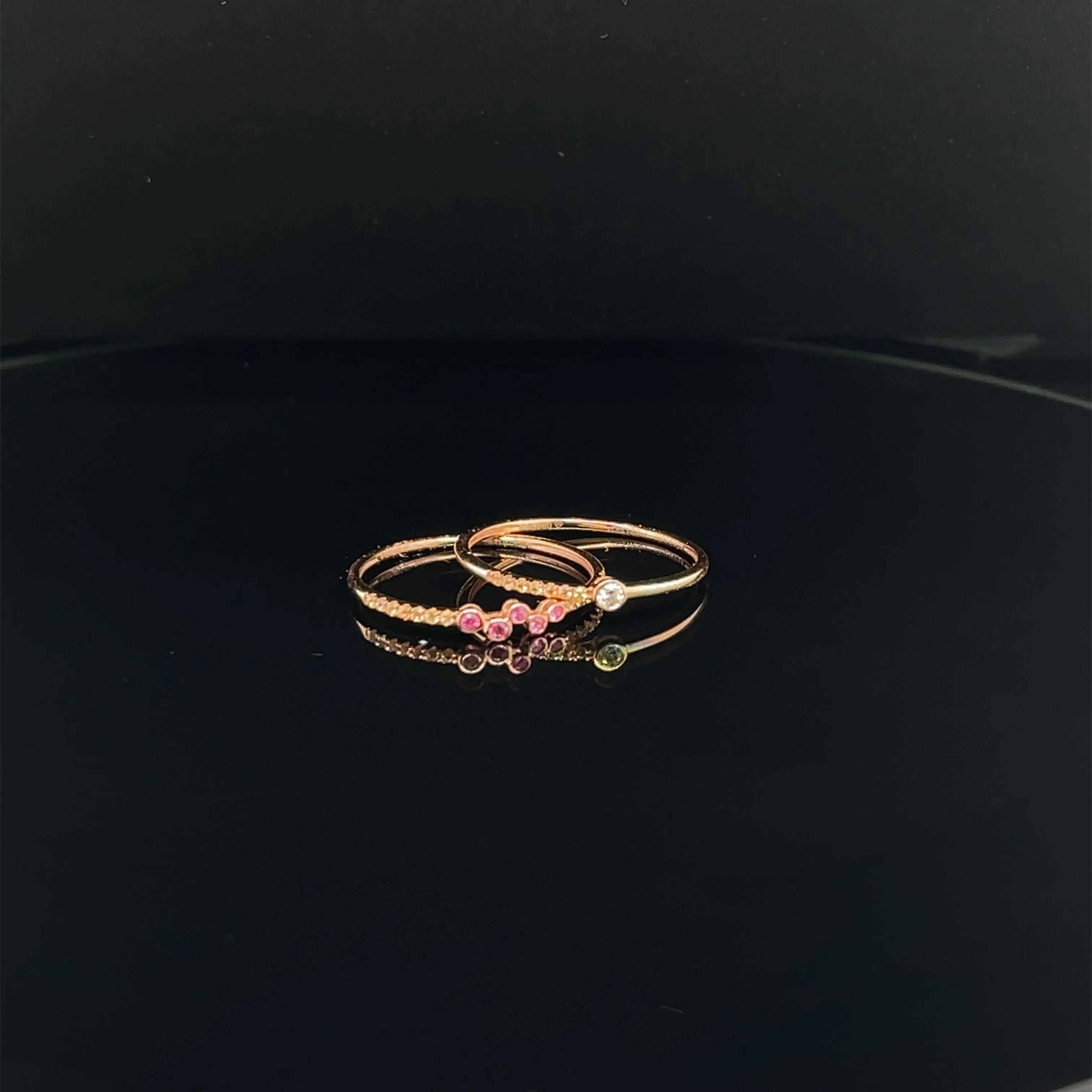 2-Piece Diamond & Ruby Slender Stacking Ring Set in 18k Rose Gold - (#23-HRMIX000090)