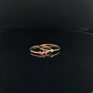 2-Piece Diamond & Ruby Slender Stacking Ring Set in 18k Rose Gold - (#23-HRMIX000090)