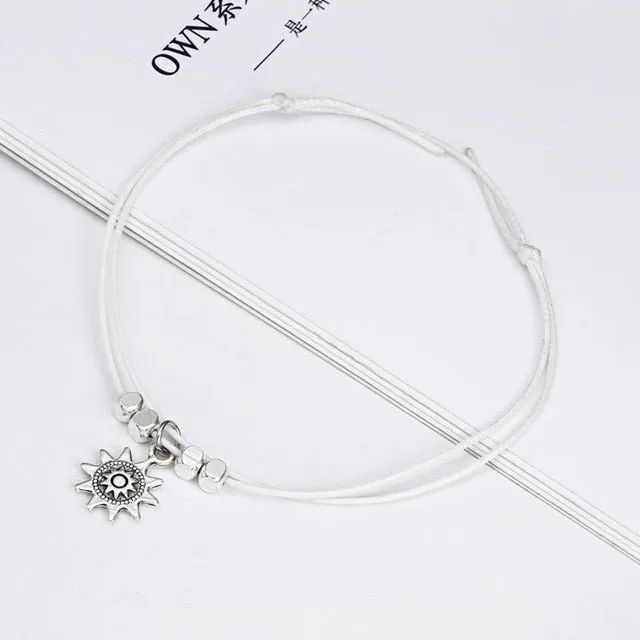 2018 Fashion Vintage Multiple Layers Anklets for Women Elephant Sun Pendant Charms Rope Chain Beach Summer Foot Ankle Bracelet