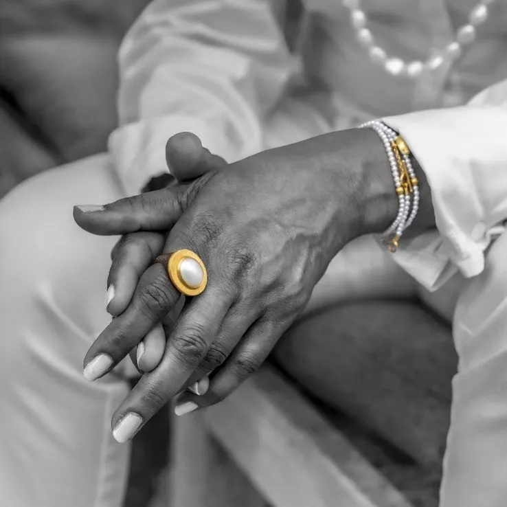 24K Gold & Oxidized Silver Oval Mabe Pearl Pompei Ring