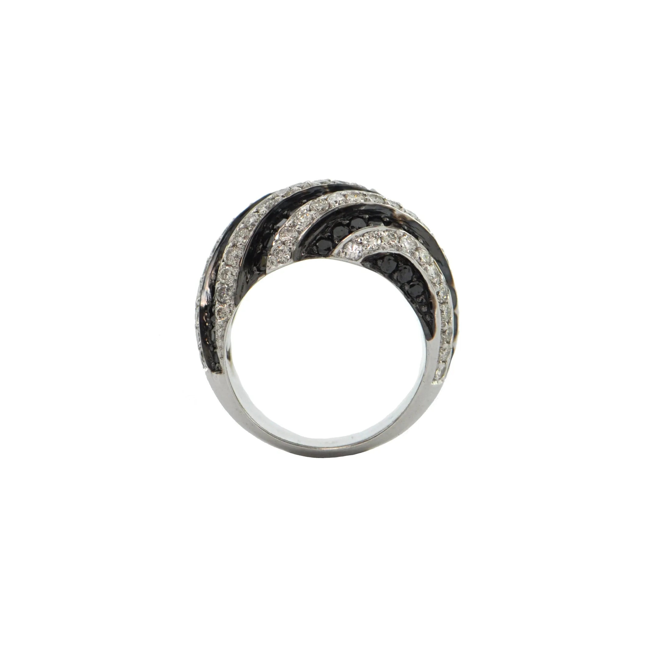 2.66CT  Black and White Pav Diamond 18K White Gold Ring