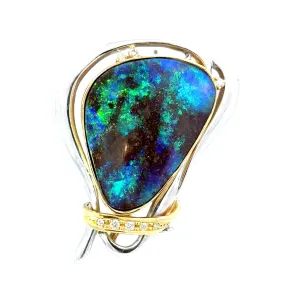 32.41 Carat Australian Boulder Opal Diamond 18K Yellow Gold & Platinum Brooch