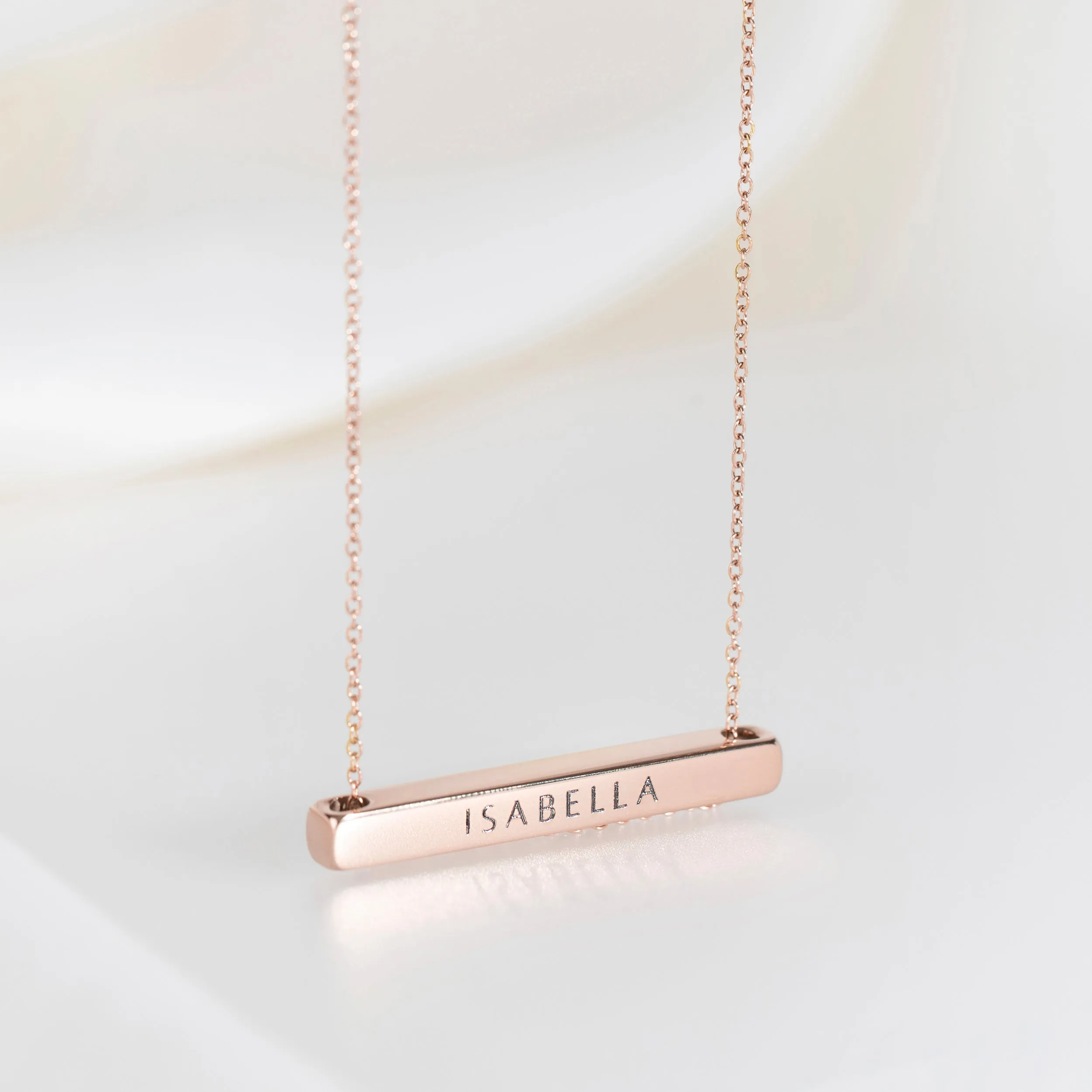 4cm Letter Bar Necklace in Rose Gold Horizontal