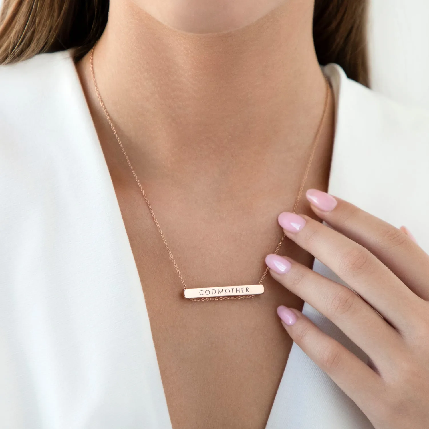 4cm Letter Bar Necklace in Rose Gold Horizontal