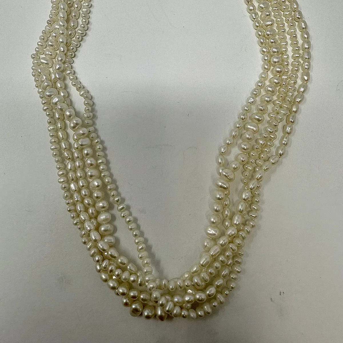 5 Strand Freshwater Pearl  Necklace  with 14K Gold Swirl Clasp
