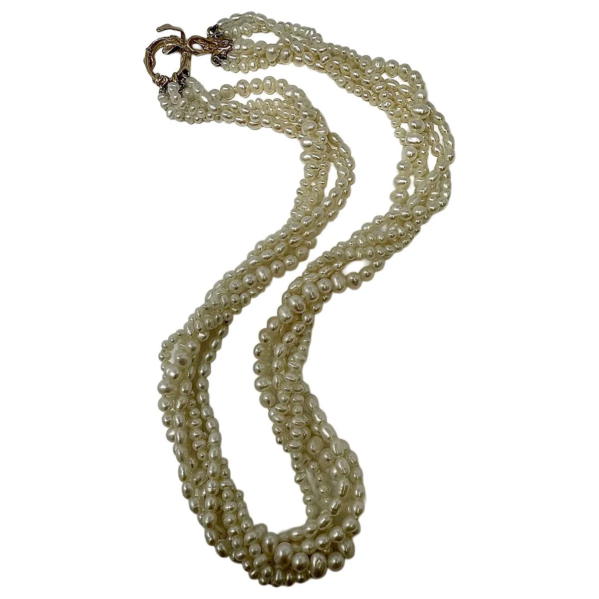 5 Strand Freshwater Pearl  Necklace  with 14K Gold Swirl Clasp