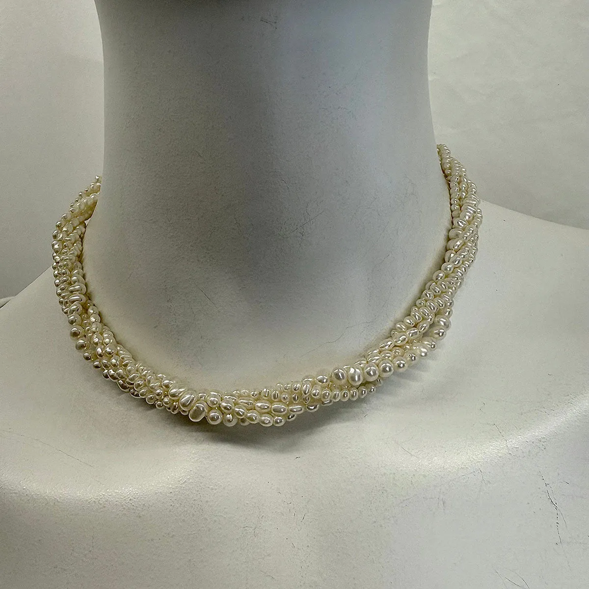 5 Strand Freshwater Pearl  Necklace  with 14K Gold Swirl Clasp