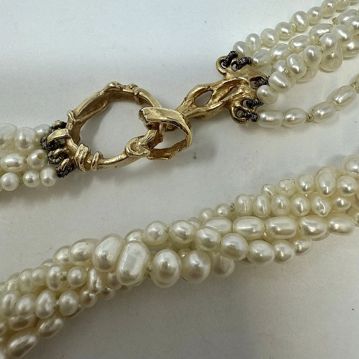 5 Strand Freshwater Pearl  Necklace  with 14K Gold Swirl Clasp
