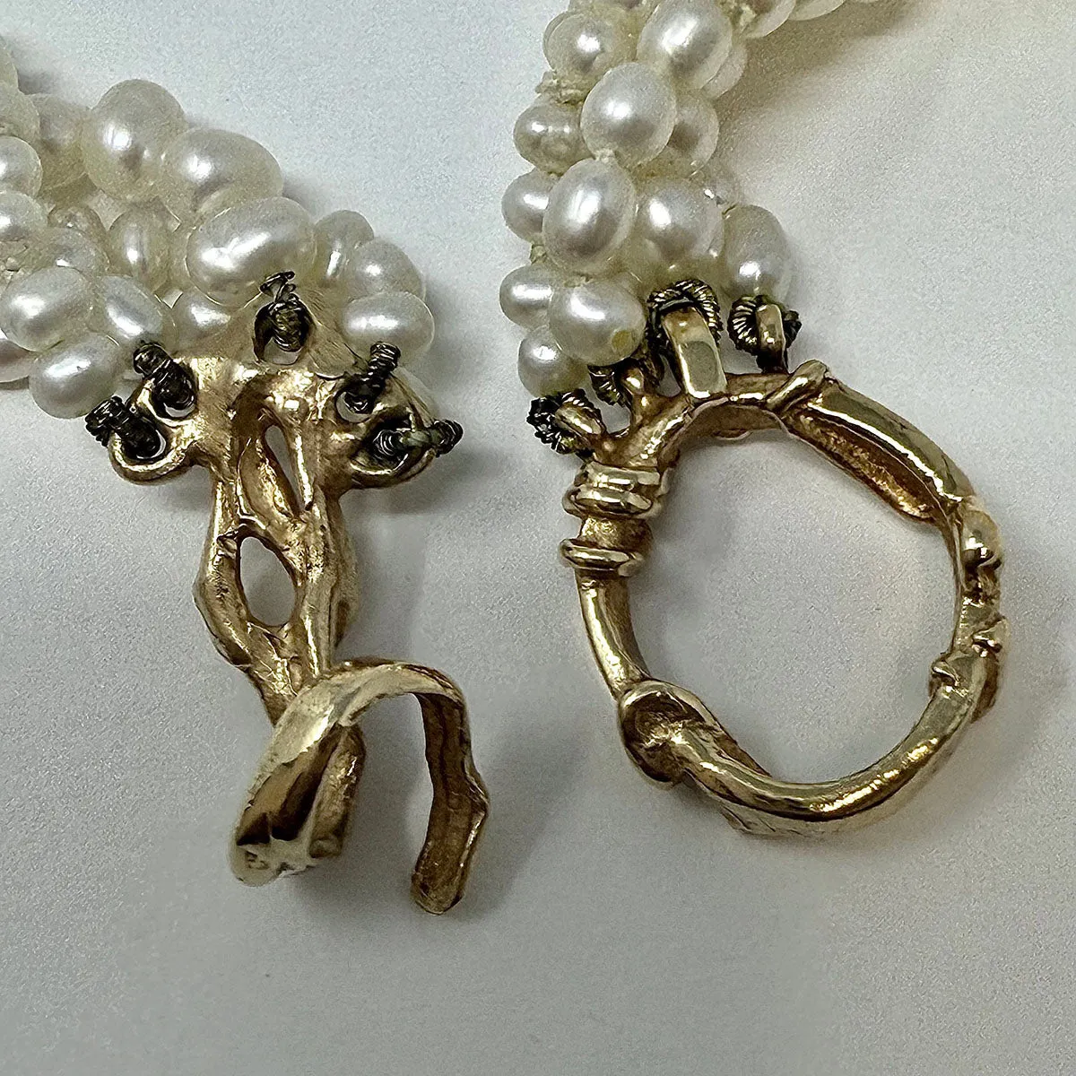 5 Strand Freshwater Pearl  Necklace  with 14K Gold Swirl Clasp
