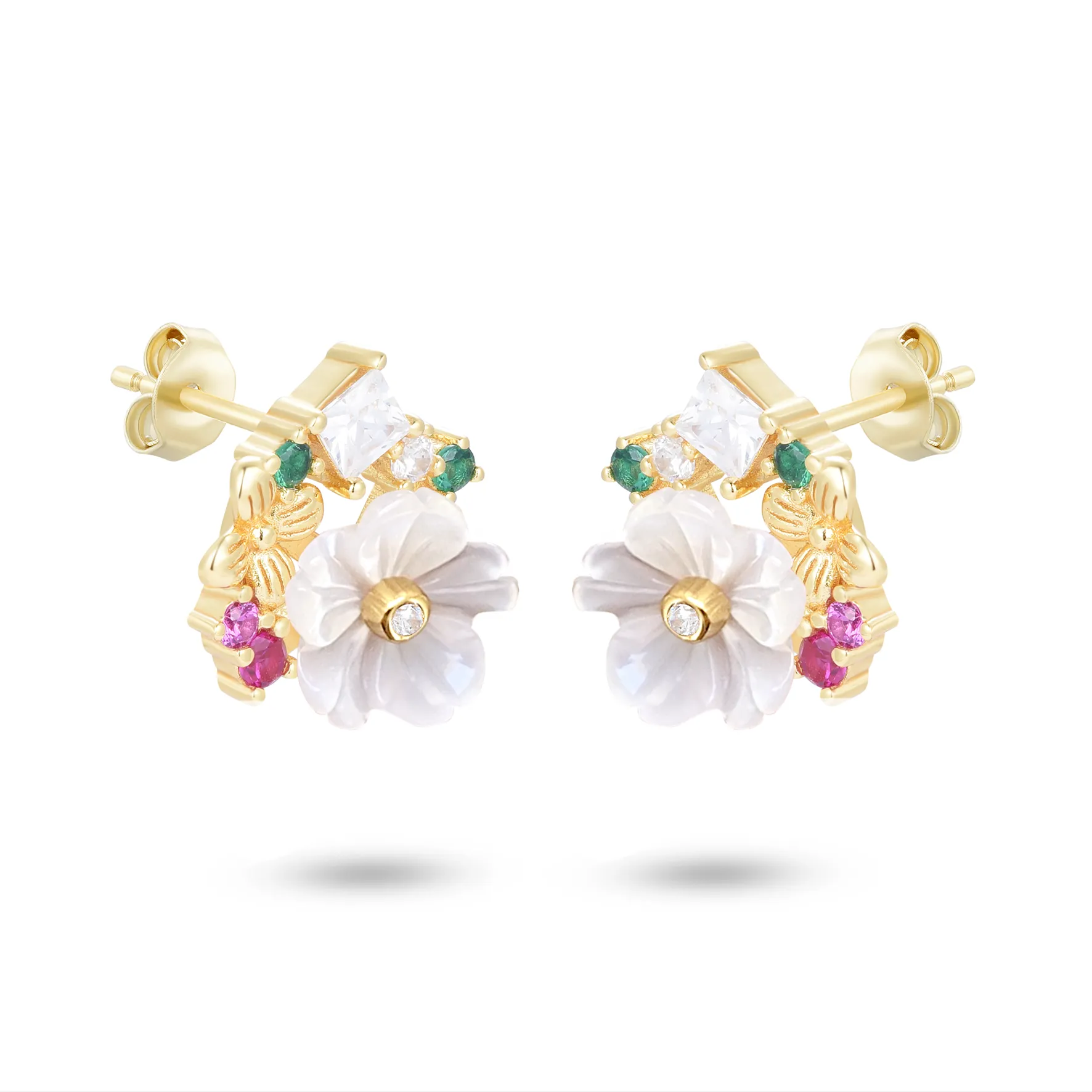925 Silver earrings gilded with 18k yellow gold assembled with Mother-of-pearl and zirconium oxide
